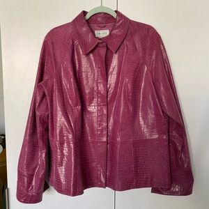 Fuchsia Genuine Leather Zip-Up Jacket